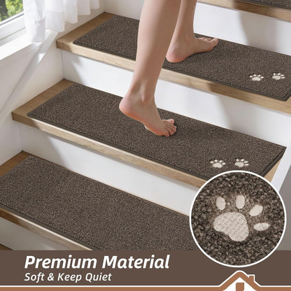 BEQHAUSE Stair Treads for Wooden Steps 28inX9in, Non Slip Carpet Stair Treads Indoor Stair Runners Machine Washable, Soft Stair Rugs Mat Surface Polyester TPE Backing, 4pcs, Charcoal
