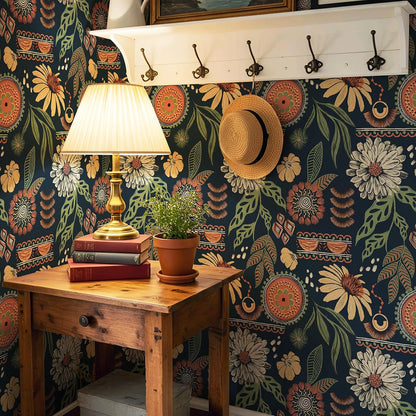 Simon&Siff Boho Peel and Stick Wallpaper, 17.3" x 80" Sun Floral Retro Contact Paper Removable Self Adhesive Wall Paper for Cabinets Furniture Bedroom Nursery Bathroom Renter Friendly DIY Decor