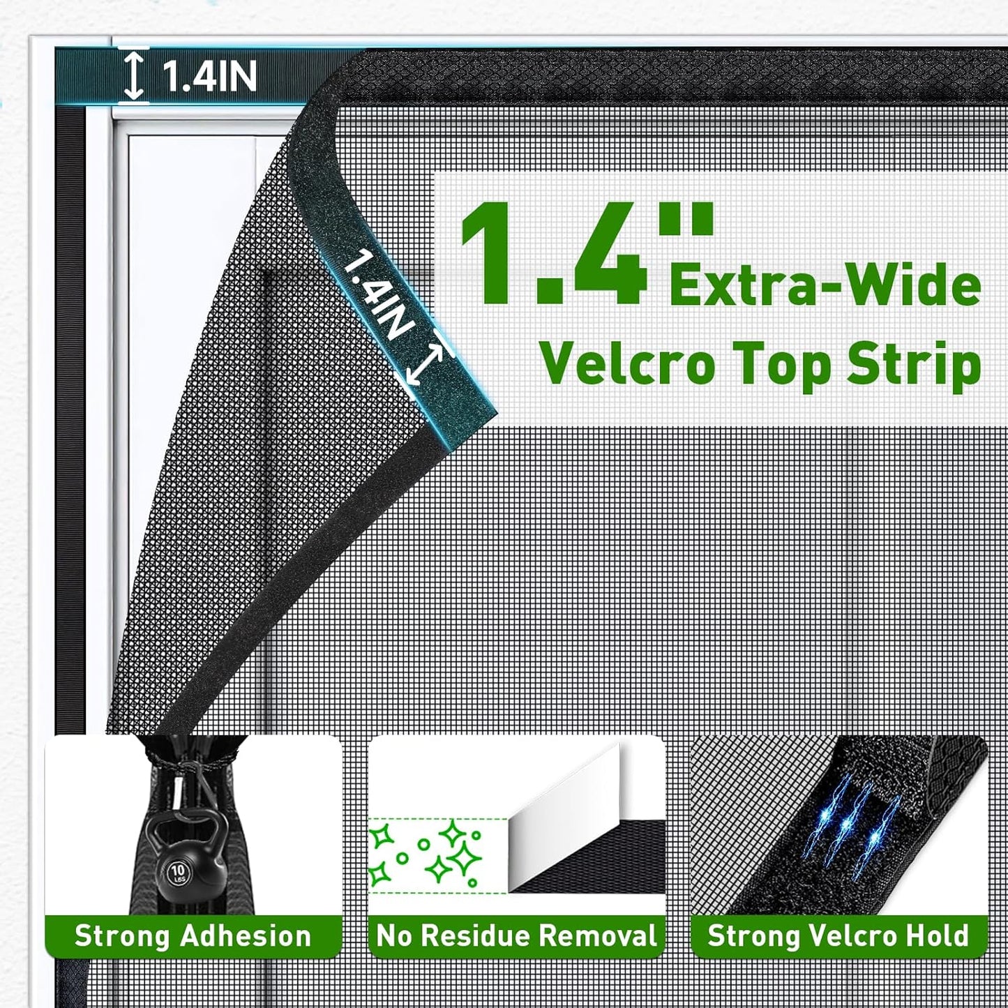 HOFUDON Upgraded Magnetic Screen Door Mesh, Full Strip Magnets, Heavy Duty Fiberglass Mesh, Door Screen Magnetic Closure for Single Door Size 32 x 80 Inch, Screen Door Size 35 x 82 Inch Black