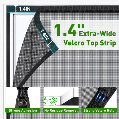 HOFUDON Upgraded Magnetic Screen Door Mesh, Full Strip Magnets, Heavy Duty Fiberglass Mesh, Door Screen Magnetic Closure for Single Door Size 32 x 80 Inch, Screen Door Size 35 x 82 Inch Black