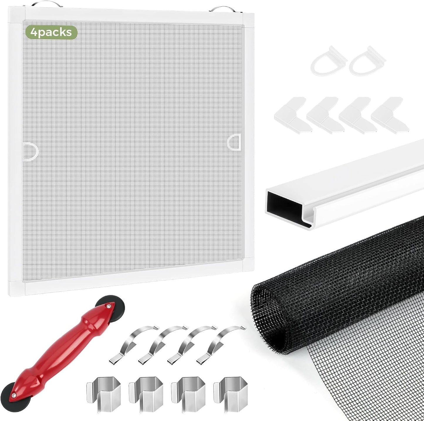 FLYZZZ 2-Pack Window Screen Frame Kit, Heavy-Duty DIY Window Screen Replacement Kit up to 48" x 60" with Upgraded Aluminum Frame (125g/m), Full Tool Set & Easy-Install Clips