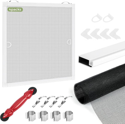 FLYZZZ 2-Pack Window Screen Frame Kit, Heavy-Duty DIY Window Screen Replacement Kit up to 48" x 60" with Upgraded Aluminum Frame (125g/m), Full Tool Set & Easy-Install Clips