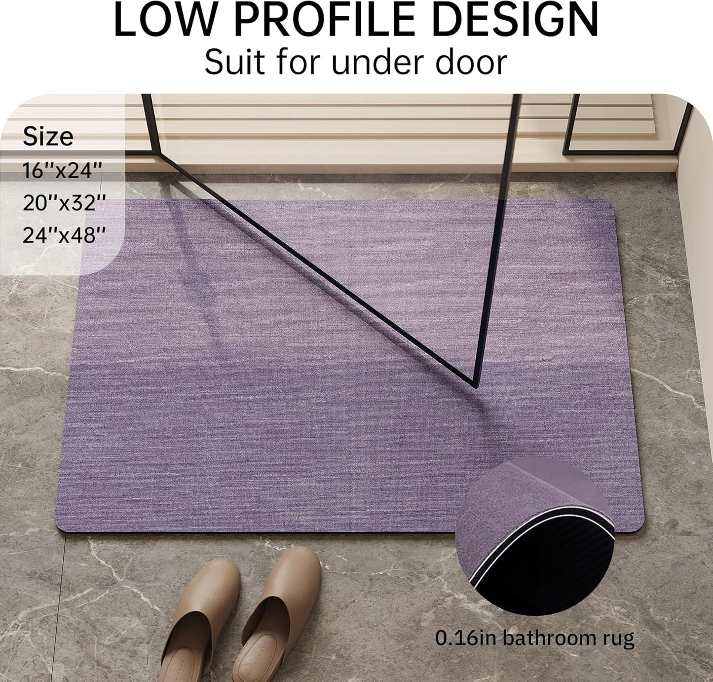 Mecko Bath Mat Rug, Rubber Non-Slip Quick Dry Absorbent Thin Bathroom Rugs Fit Under Door Bathroom Floor Mats-Shower Rug for in Front of Bathtub, Sink, Shower Room(Light Grey,16"x24")