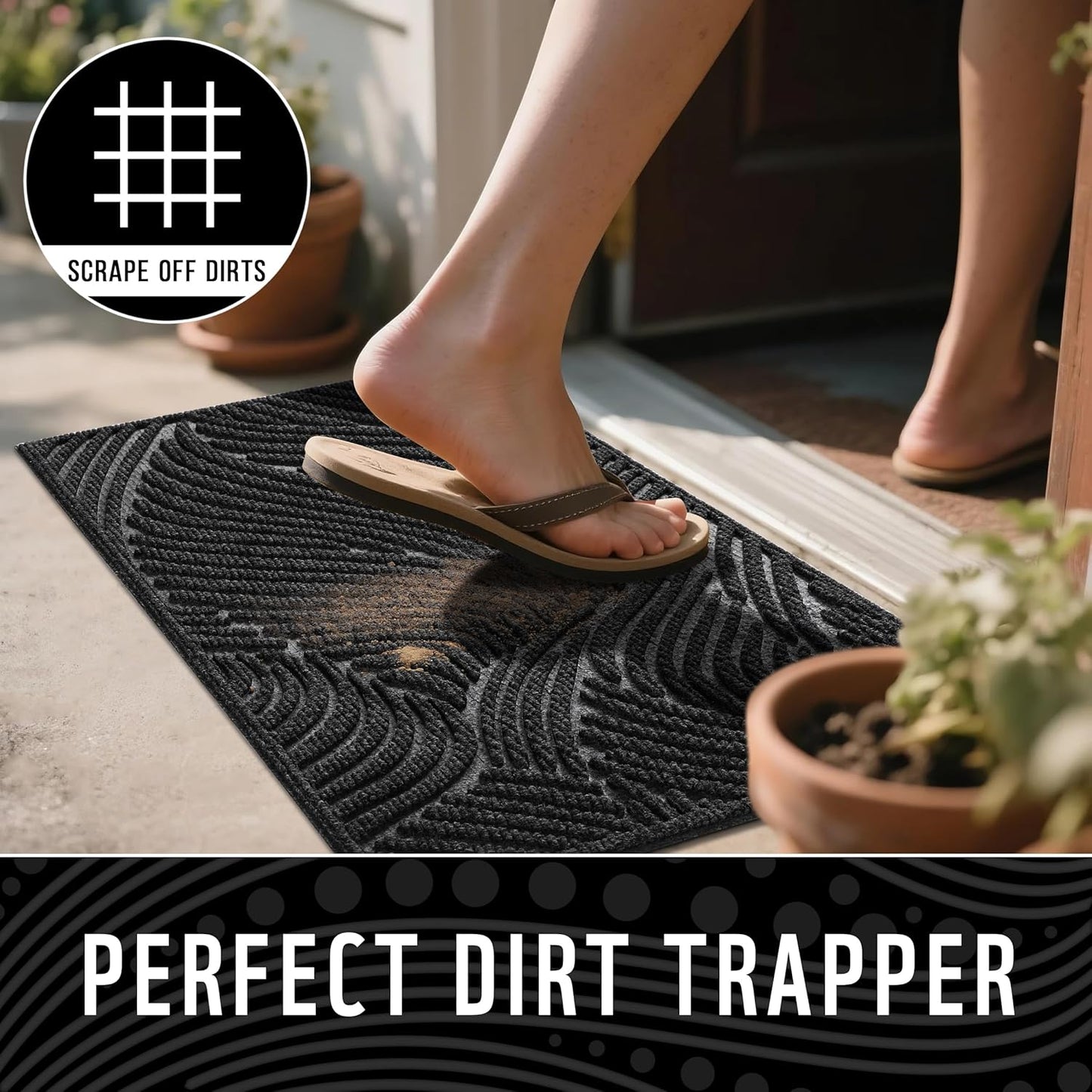 Yimobra Doormat Outdoor Entrance, Simple Stripes All-Weather Waterproof & Non-Slip Mat for Front Door, Heavy Duty Welcome Mat for Indoor, Garage, Patio-29.5x17, Dark Grey