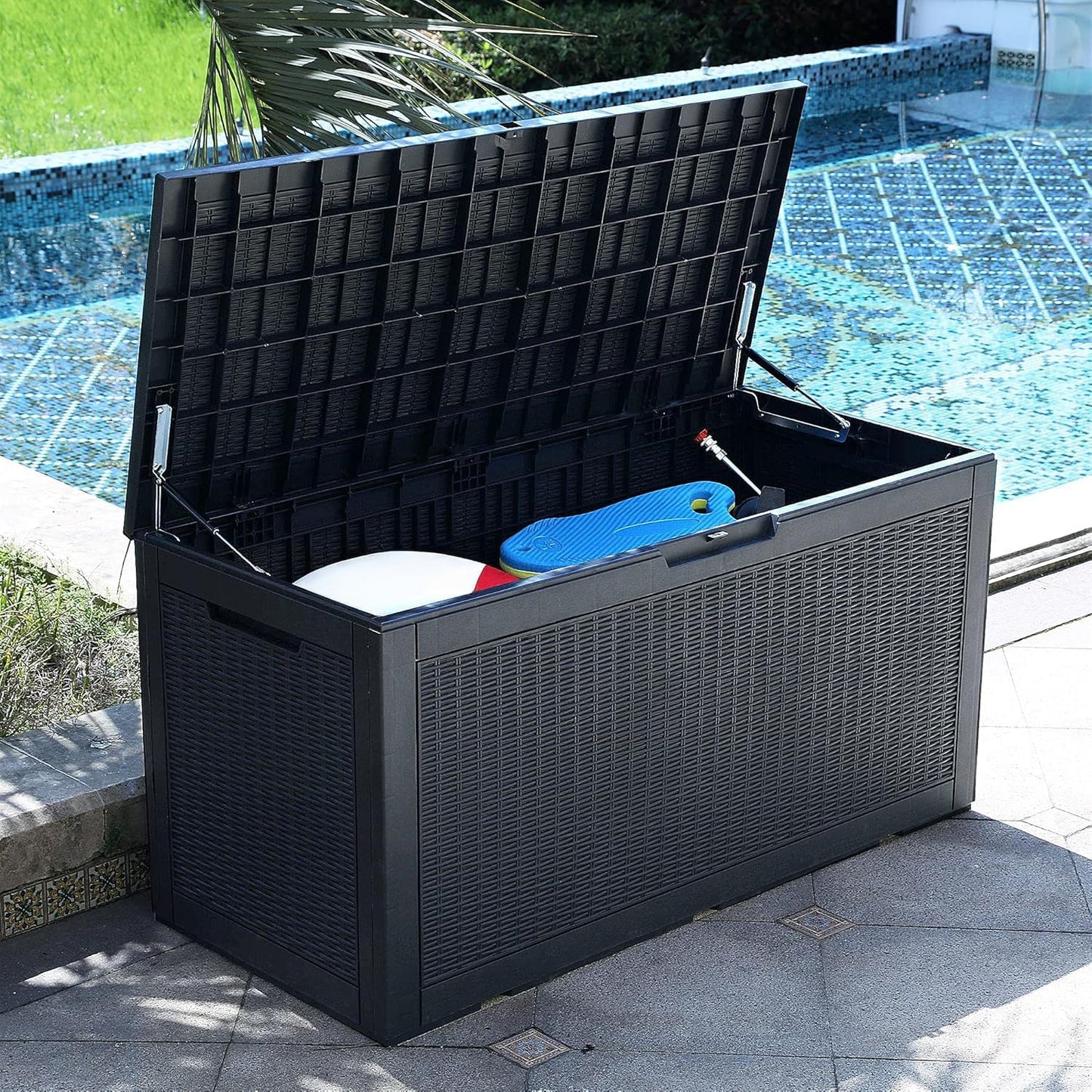 YITAHOME 100 Gallon Large Outdoor Deck Box | Waterproof Resin Storage Box, Lockable Indoor Outdoor Storage Container for Patio Furniture Cushions, Pool Accessories