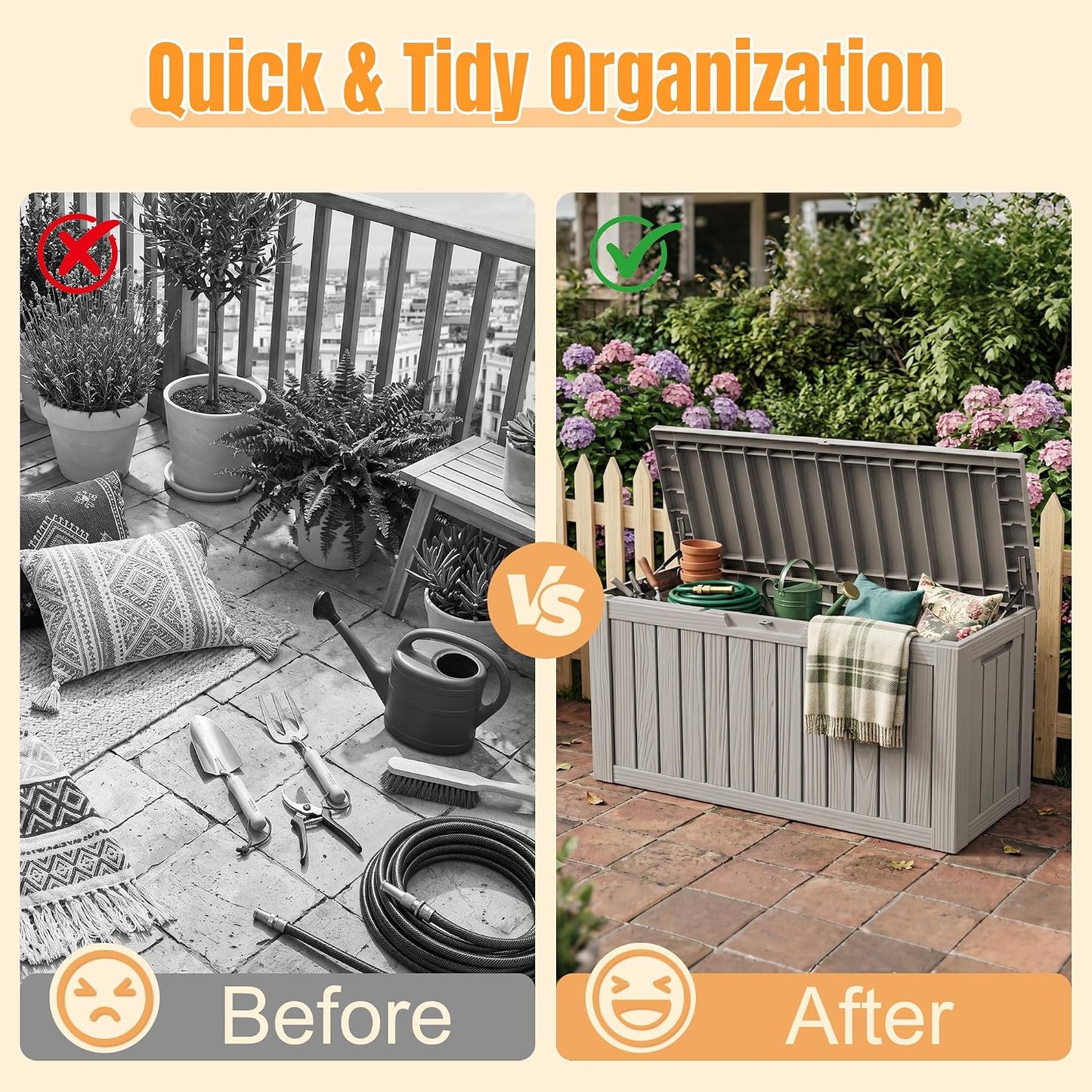 Outdoor Storage Box,38 Gallon Resin Deck Box,Waterproof & UV Resistant Lockable Package Delivery Bin,Toy Cabinet for Indoor & Outdoor