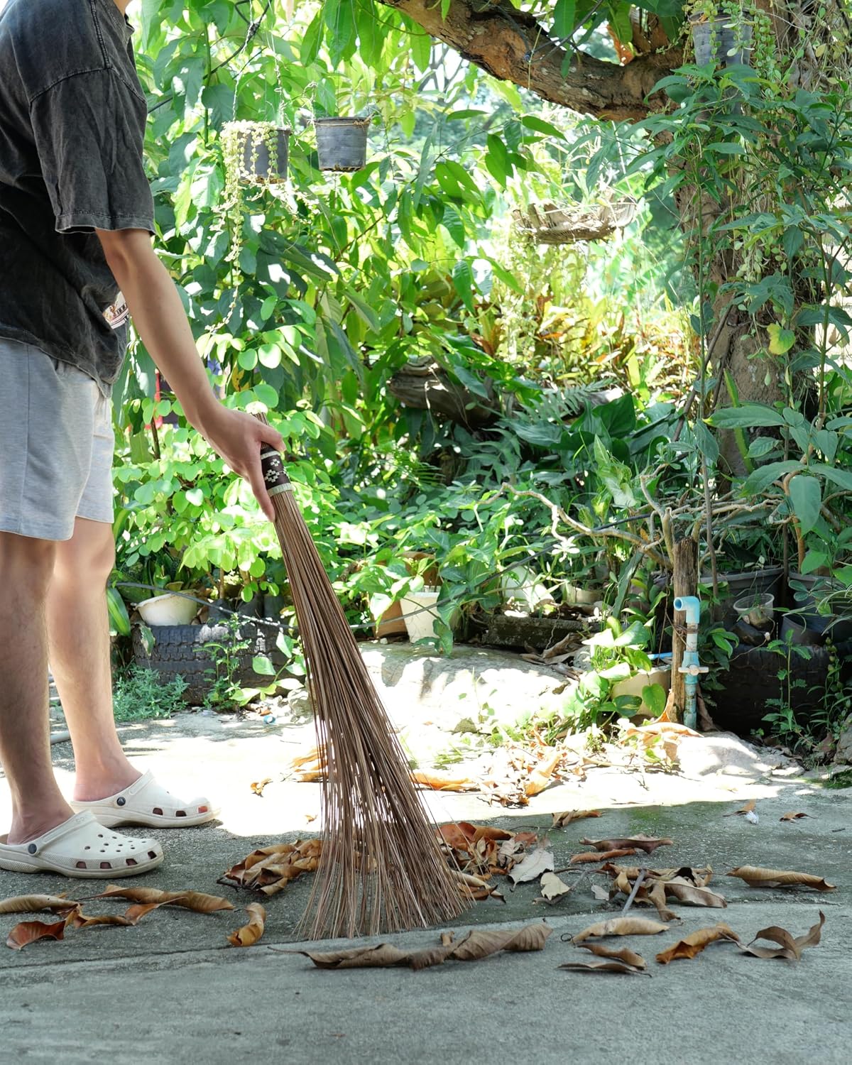 32 inch Multi-Surface Sturdy Outdoor Authentic Coconut Leaf Broom Asian Heavy Duty Broom Thai Natural Coconut Leaf Broom (Country Rustic) 1 Piece (2 piece)