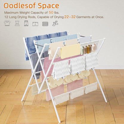 HOMIDEC Drying Rack Clothing,Large 12 Drying Poles with Sock Clips Clothes Drying Rack,Foldable Portable Laundry Drying Rack for Air Drying Clothing,Towels,Delicate Eac,Indoor Outdoor Use.Silver
