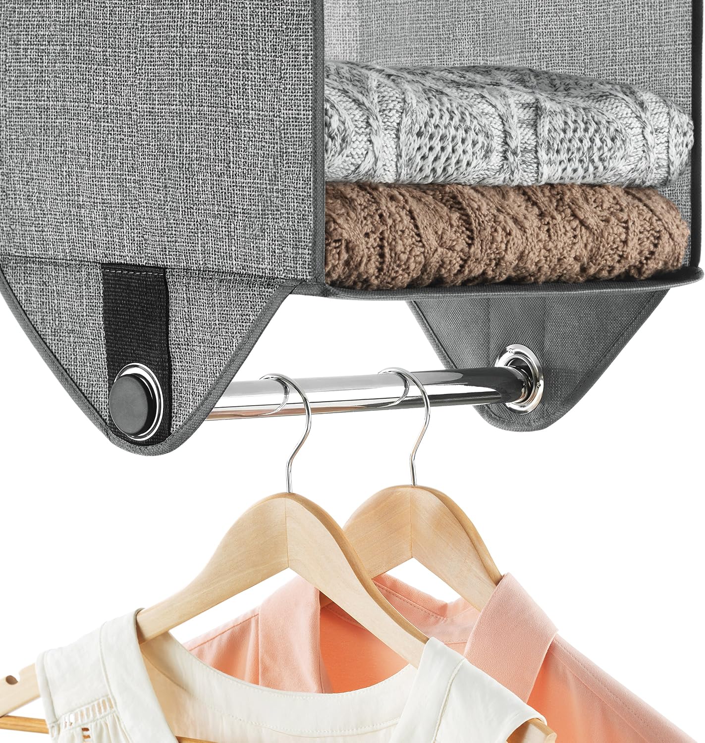 Whitmor 4 Section Fabric Closet Organizer Shelving with Built In Chrome Garment Rod