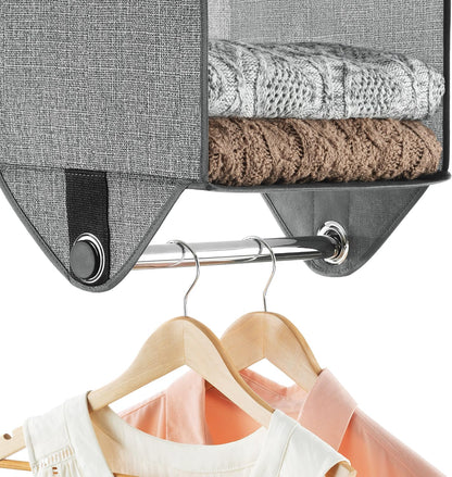 Whitmor 4 Section Fabric Closet Organizer Shelving with Built In Chrome Garment Rod