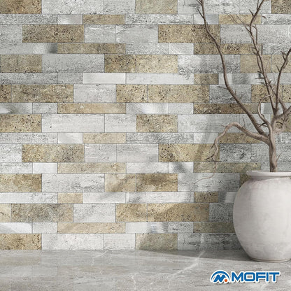 MOFIT Backsplash Tile for Kitchen Peel and Stick Stone Matte Finish,Bathroom Tiles Stickers 3D Wall Panel Linear Mosaic Marble Backsplash Waterproof(10sheets,Blue Green Gray)