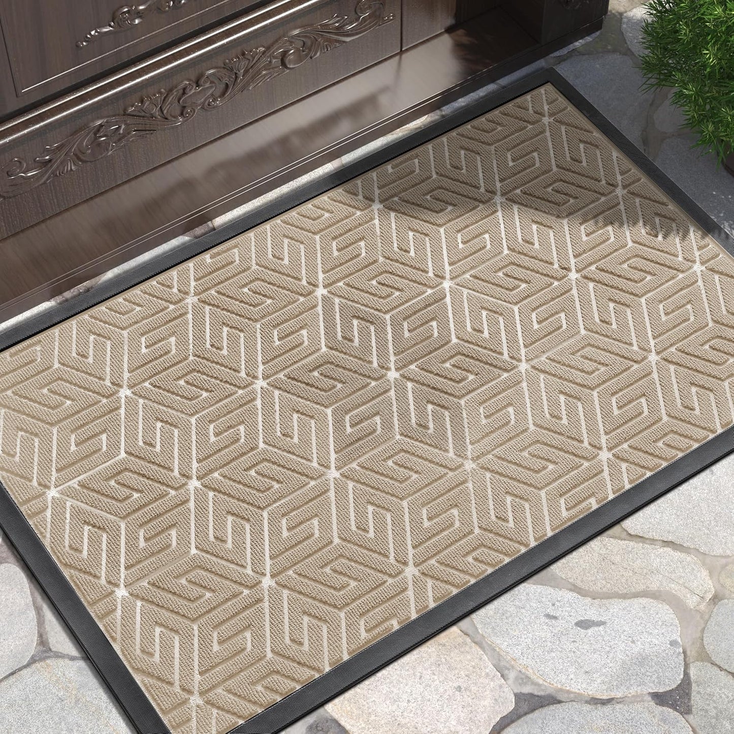 Yimobra Doormat Outdoor Entrance 29.5x17, All-Weather Waterproof Outdoor Mats for Front Door, Non Slip Welcome Door Mat for Patio Proch Outside Entryway Indoor, Black