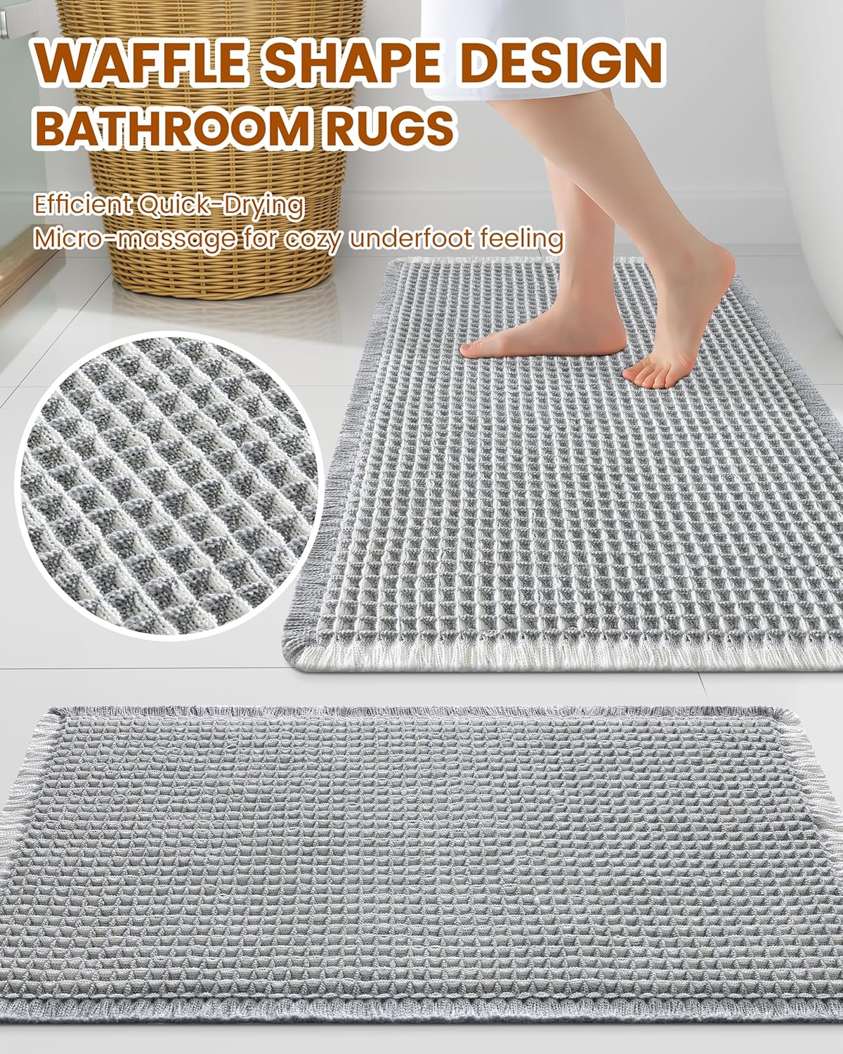 Smiry Waffle Bath Mat 30x20, Extra Soft Absorbent Bathroom Rugs, Non Slip Machine Washable Quick Dry Bath Rugs for Bathroom Floor, Tub, Shower, Home Decor Accessories, Brown
