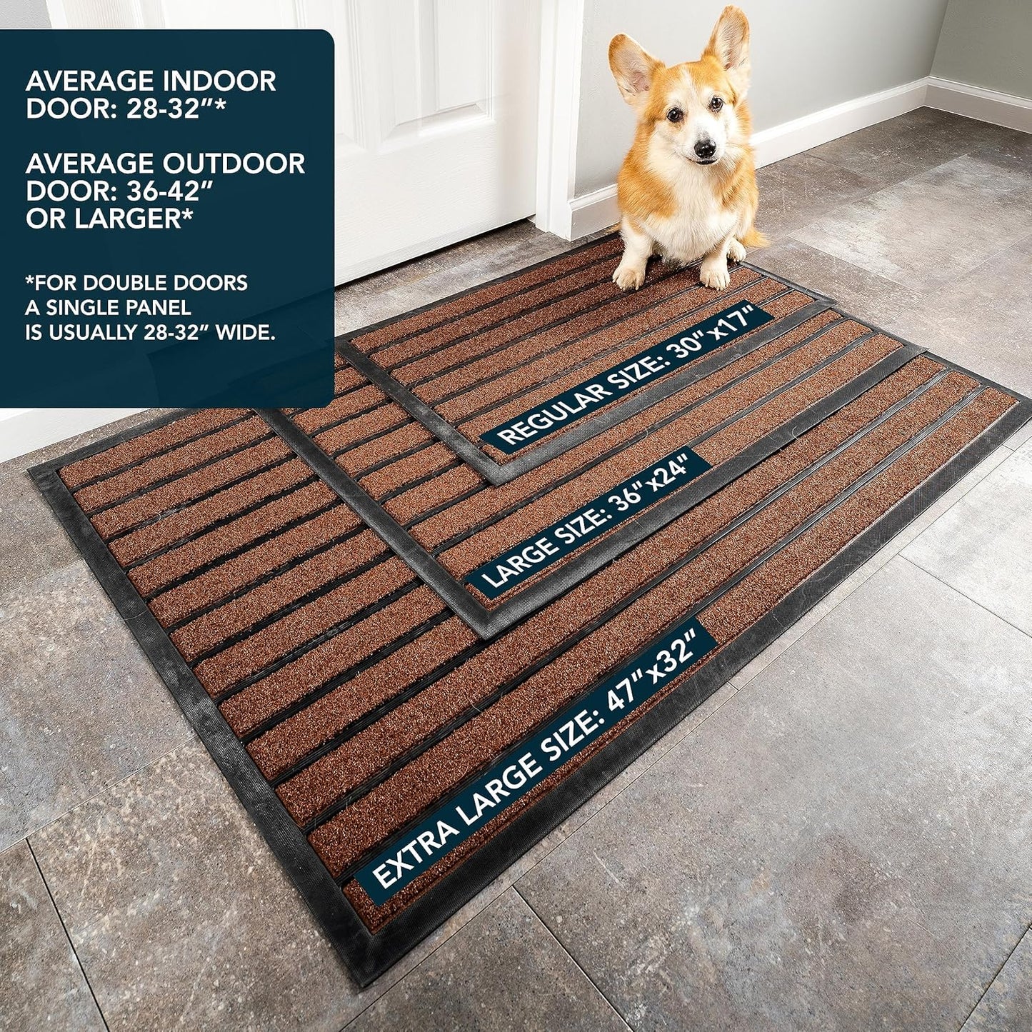 ubdyo Extra Durable Door Mat - Dirt Trapping Outdoor Welcome Mats - Non-Slip Outdoor Indoor Entrance - Low Profile Front Doormat (30" x 17", Bright Brown)