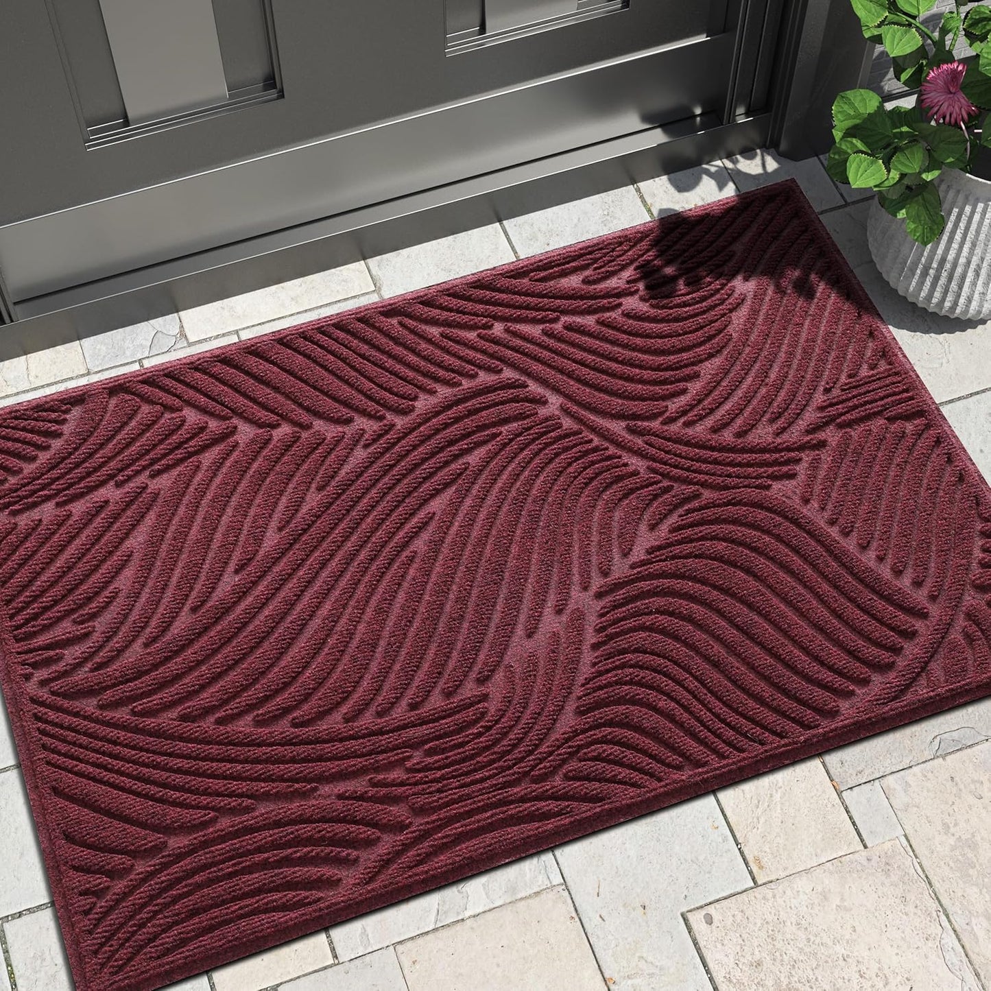 Yimobra Doormat Outdoor Entrance, Simple Stripes All-Weather Waterproof & Non-Slip Mat for Front Door, Heavy Duty Welcome Mat for Indoor, Garage, Patio-29.5x17, Dark Grey
