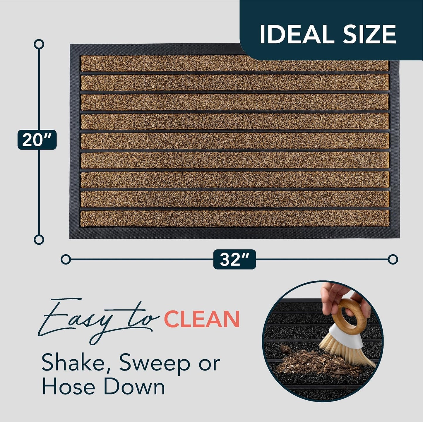 ubdyo Extra Durable Door Mat - Dirt Trapping Outdoor Welcome Mats - Non-Slip Outdoor Indoor Entrance - Low Profile Front Doormat (30" x 17", Bright Brown)