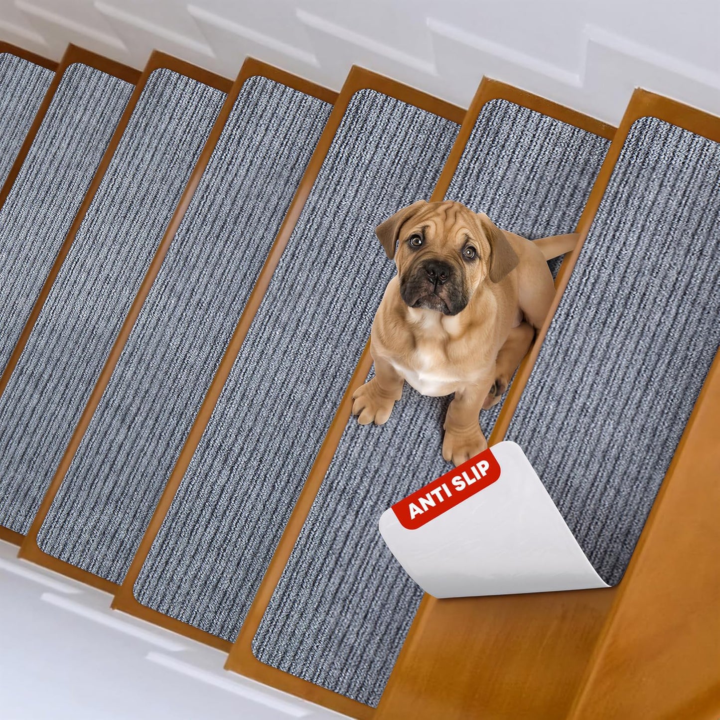 MBIGM 8" X 30" (15 in Pack) Nonslip Carpet Stair Treads Non-Skid Safety Rug Slip Resistant Indoor Runner for Kids Elders & Pets with Reusable Adhesive - Brown - Non Slip Stair Treads Indoor