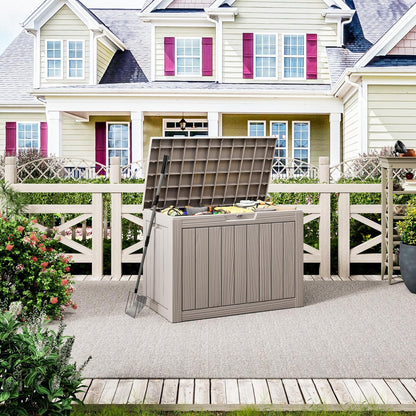 35 Gallon Outdoor Storage Box, Waterproof Resin Deck Box with Lockable Lid – Storage Cabinet for Patio Furniture, Pool Supplies, Garden Tools – Indoor & Outdoor Use