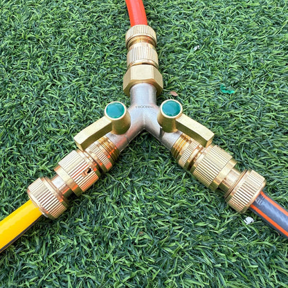 Garden Hose splitter, Heavy Duty Solid Brass Y splitter, Rust Resistant Two-Way Faucet splitter, Frost Resistant Outdoor Hose splitter，Brass Nickel，Extended Metal Handle Valve
