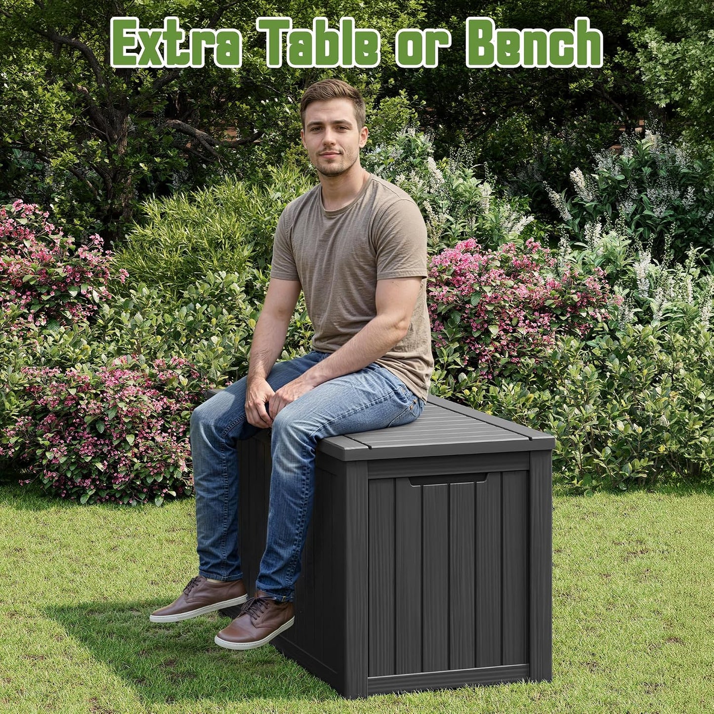 Outdoor Storage Box, 45 Gallon Deck Box with Lockable Lid, Waterproof Resin Storage Bin for Cushions, Garden Tools, Patio Furniture, Grey