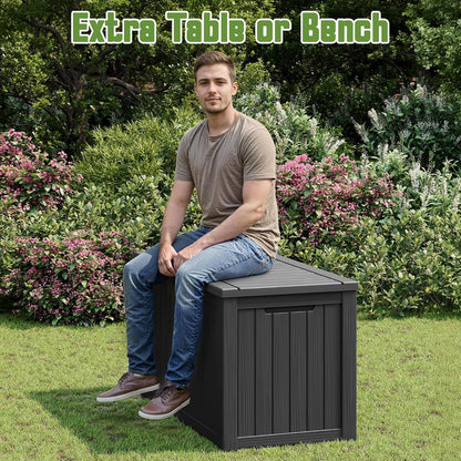 Outdoor Storage Box, 45 Gallon Deck Box with Lockable Lid, Waterproof Resin Storage Bin for Cushions, Garden Tools, Patio Furniture, Grey