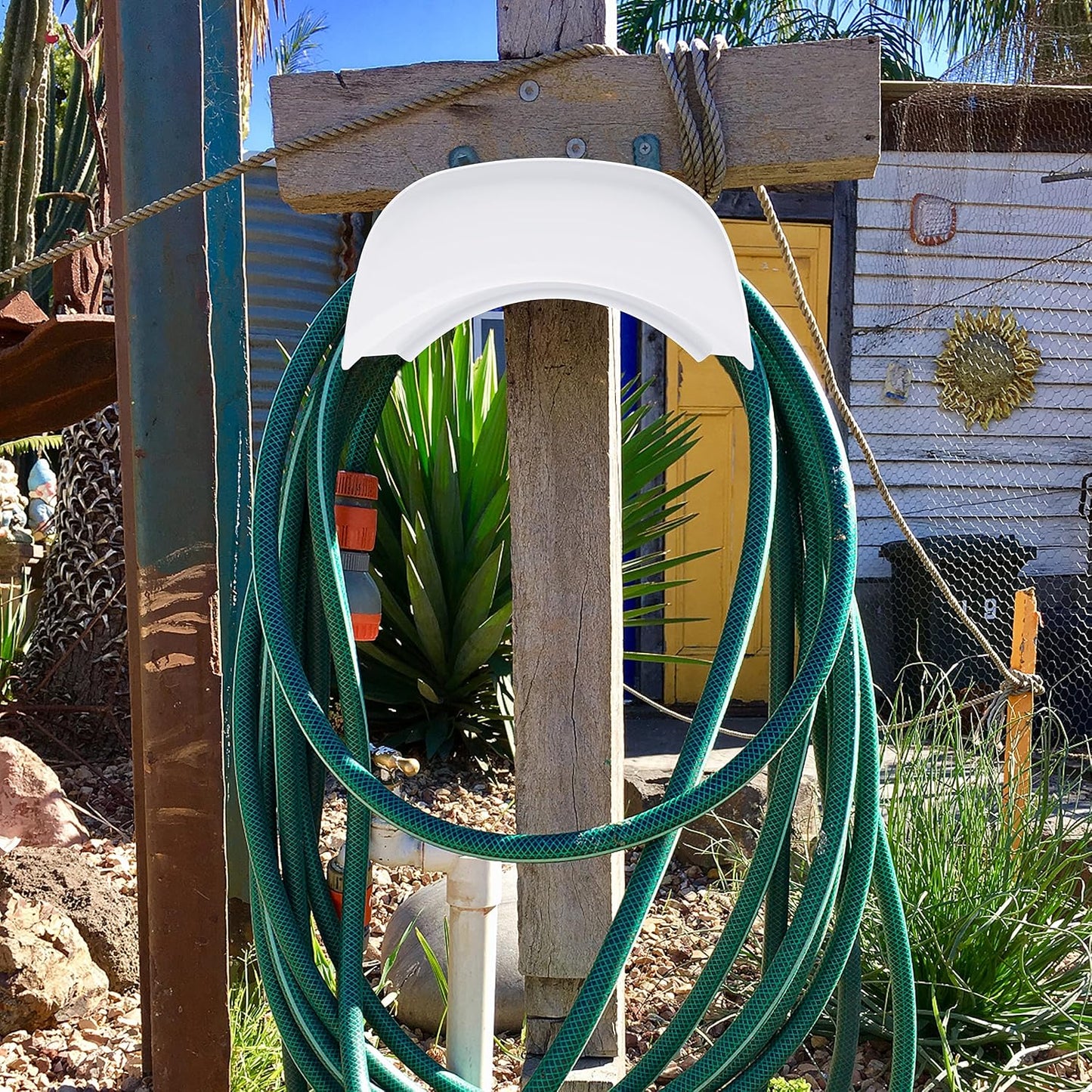 Gardzen Heavy Duty Hose Hanger Wall Mount, Hose Holder, Hook, Rack, Support for Outside, White