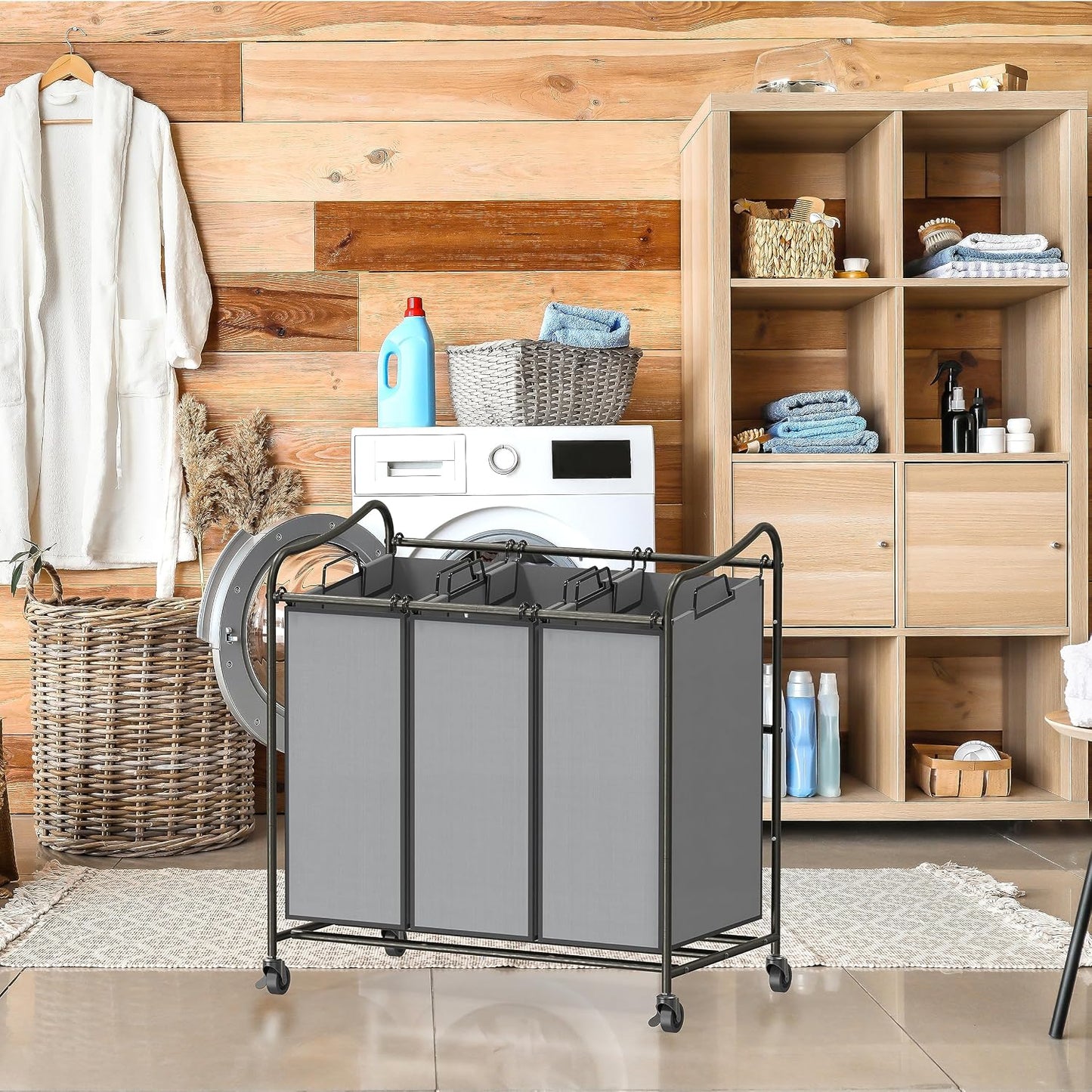 Simple Houseware Heavy-Duty 3-Bag Laundry Sorter Cart, Chrome