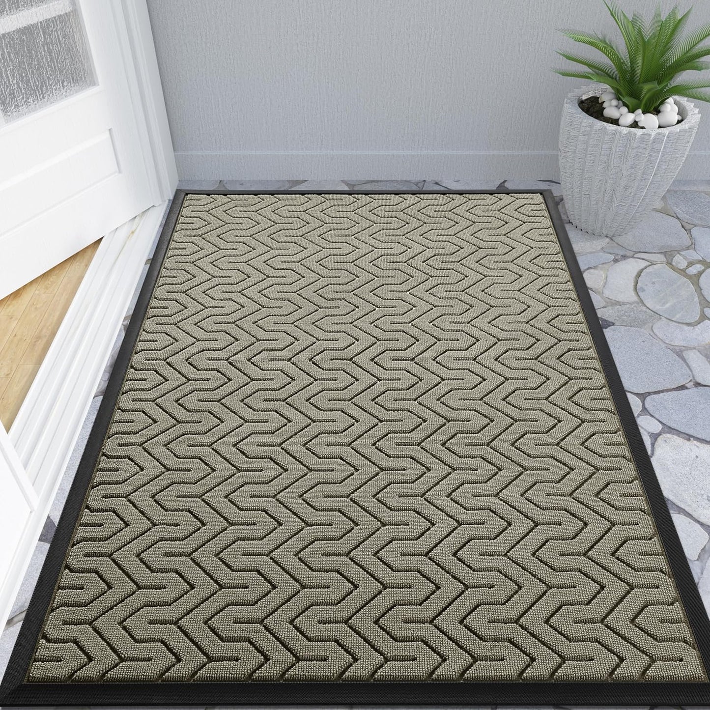 Yimobra Front Door Mat Outside Entrance 29.5x17, Waterproof Heavy Duty Outdoor Mats for Front Door, Non Slip Rubber Entry Mat for Garage Patio Indoor, Grey