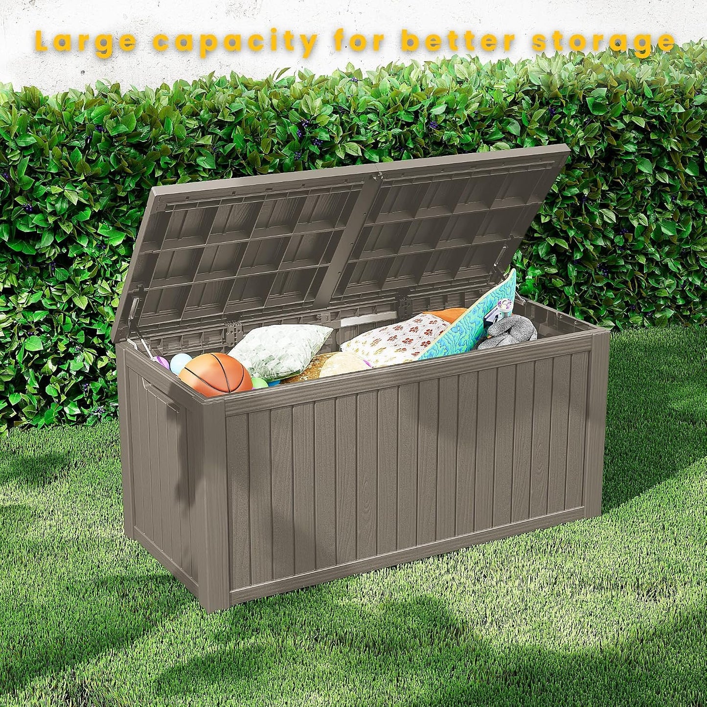 Outdoor Storage Box 325GAL Waterproof Resin Deck Box,Pool Accessories Supplies，UV-Resistant Lockable Package Delivery Bin for Garden Tools,Large Patio Outside Cushions,Chest,Furniture,Black