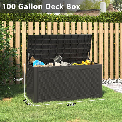 NUNU LAB Outdoor Storage Box, 45 Gallon Outside Deck Box Waterproof, Resin Outdoor Storage Cabinet With Lockable Lid, Backyard Storage Bench For Garden Tools, Patio Cushions, Pool Tools, Black