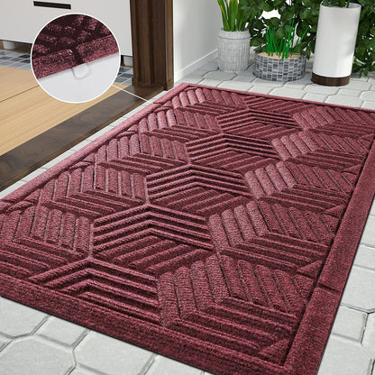 Yimobra Front Door Mat, All-Season Waterproof Outdoor Mat for Entrance with Drainage Holes, Heavy Duty Non-Slip Doormat for Garage Patio Entryway Indoor, 29.5x17, Red