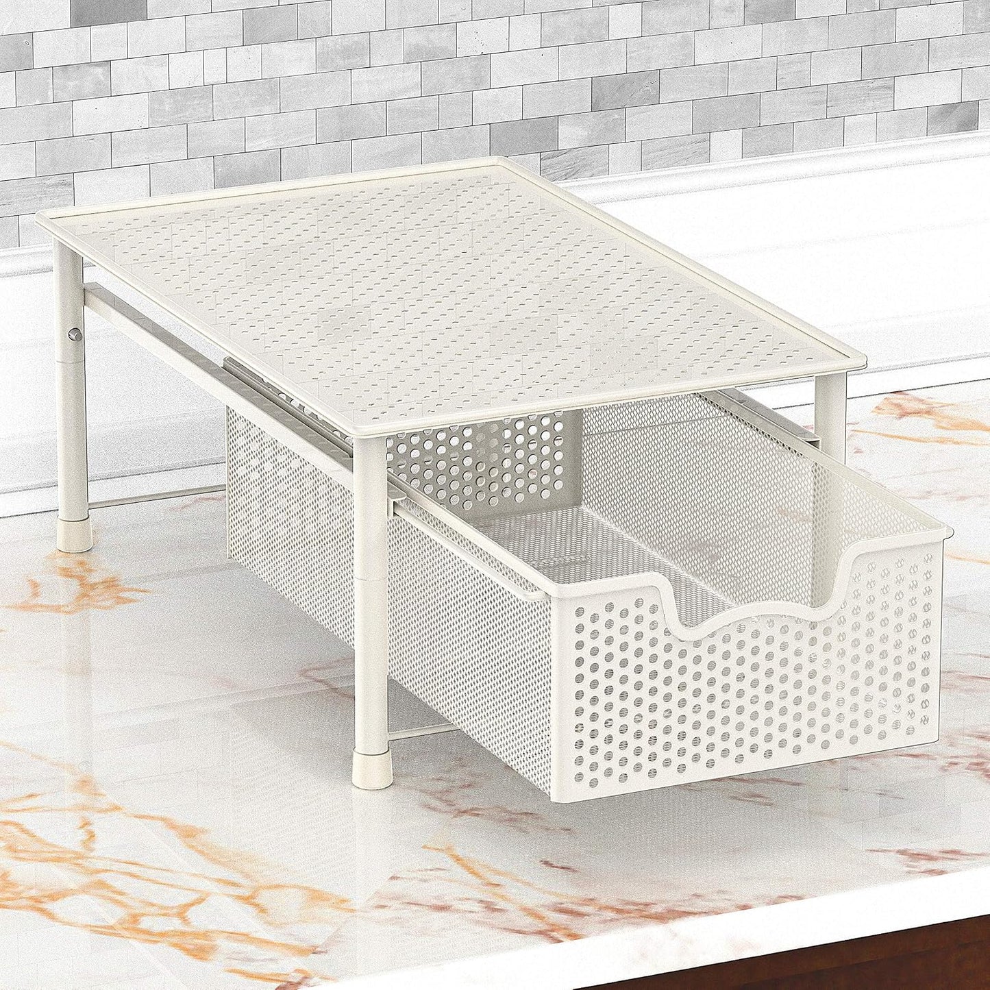 Simple Houseware Stackable 2 Tier Sliding Basket Organizer Drawer, White