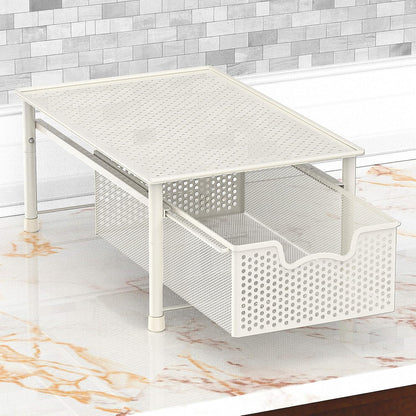 Simple Houseware Stackable 2 Tier Sliding Basket Organizer Drawer, White