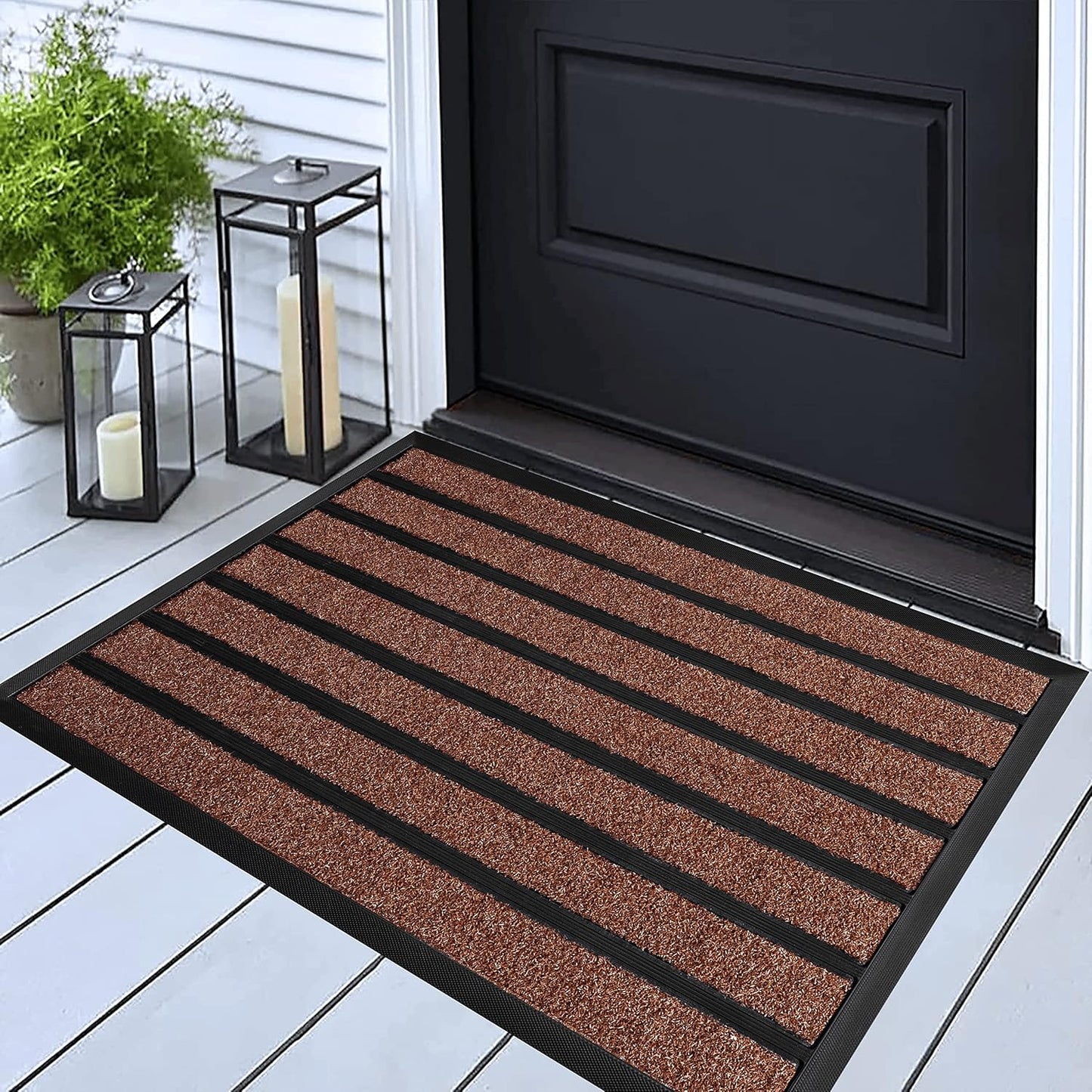 ubdyo Extra Durable Door Mat - Dirt Trapping Outdoor Welcome Mats - Non-Slip Outdoor Indoor Entrance - Low Profile Front Doormat (30" x 17", Bright Brown)