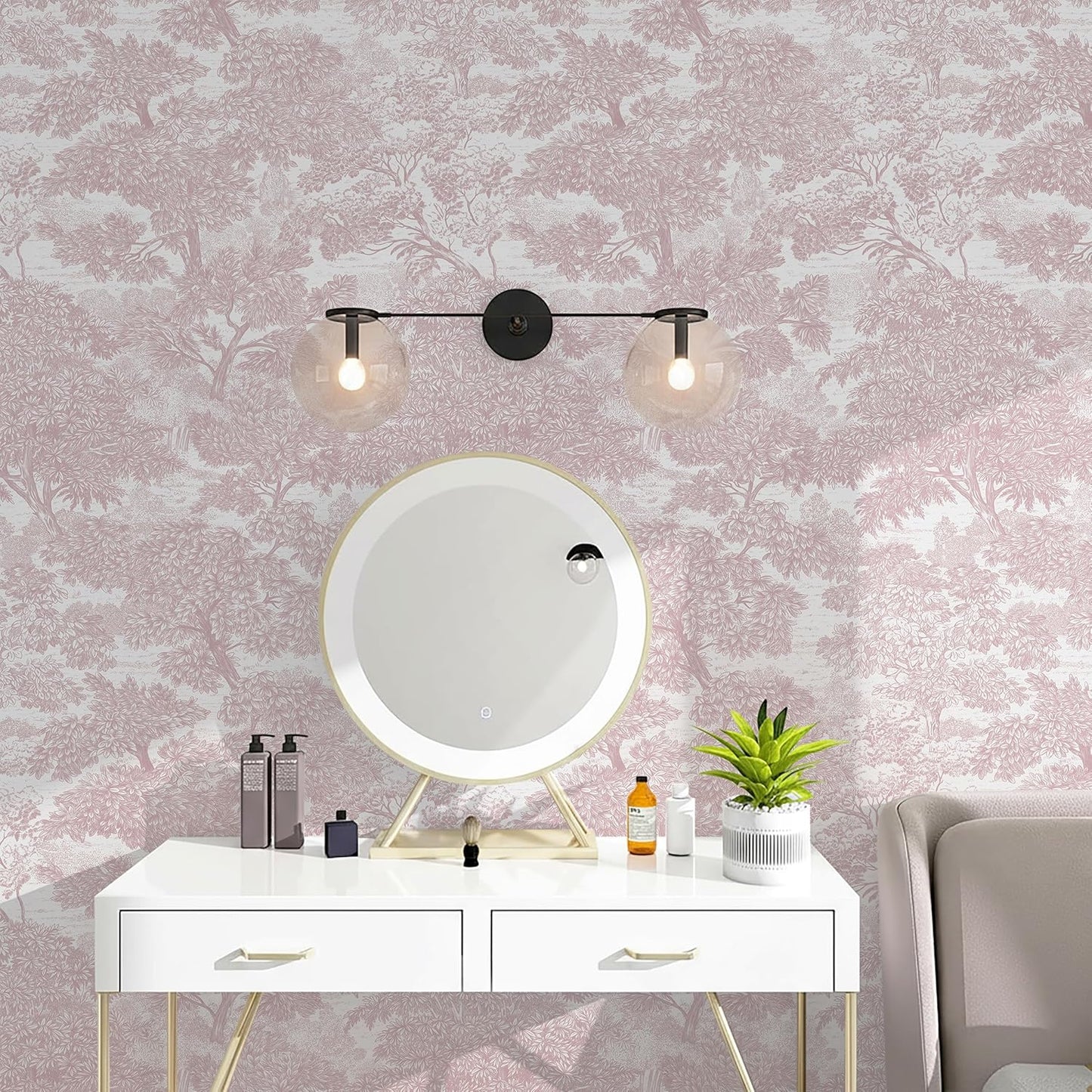 Safiyya Peel and Stick Wallpaper Beige Forest Contact Paper 17.3" x 118" Vintage Tree Wall Paper Renter Friendly Self Adhesive Removable Wallpaper for Bathroom Vinyl Off-White
