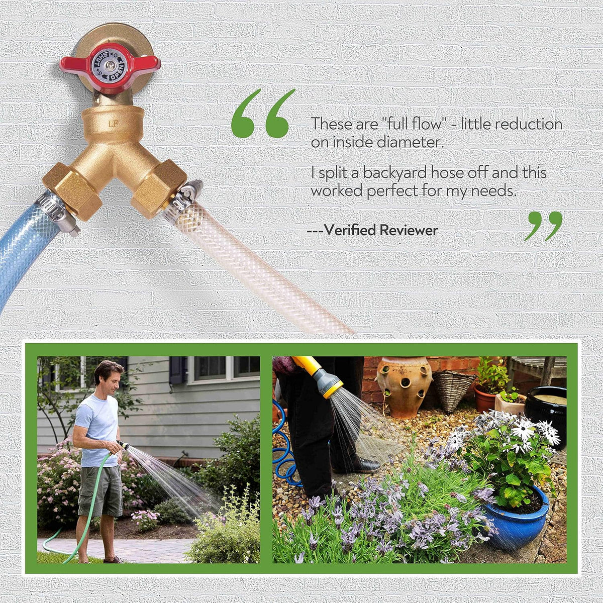 Litorange 1 PCS Lead-free Brass Body Backyard 2 Way Y Valve Garden Hose Connector MHT 3/4" Inch Thread Splitter Adapter + 2 Rubber Hose Washers