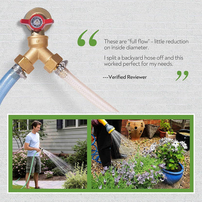 Litorange 1 PCS Lead-free Brass Body Backyard 2 Way Y Valve Garden Hose Connector MHT 3/4" Inch Thread Splitter Adapter + 2 Rubber Hose Washers