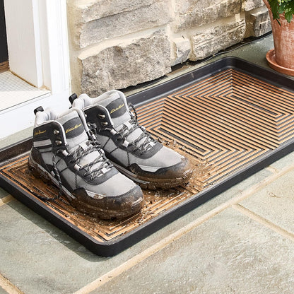 Eddie Bauer Rubber Boot Tray – Lake Waves Design, 16"x32", Black – Waterproof Entryway Boot Mat