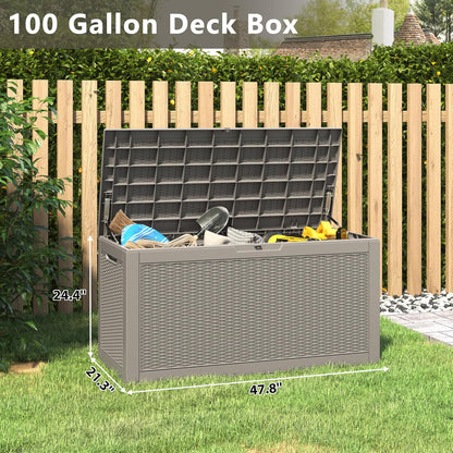 NUNU LAB Outdoor Storage Box, 45 Gallon Outside Deck Box Waterproof, Resin Outdoor Storage Cabinet With Lockable Lid, Backyard Storage Bench For Garden Tools, Patio Cushions, Pool Tools, Black