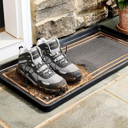 Eddie Bauer Rubber Boot Tray – Lake Waves Design, 16"x32", Black – Waterproof Entryway Boot Mat
