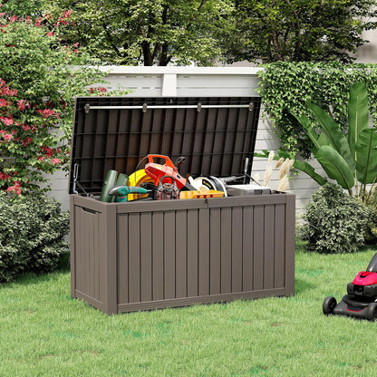 KAMABOKO 31 Gallon Outdoor Storage Box, Resin Deck Boxes Indoor and outdoor, Waterproof Storage Box Lockable Lid for Garden Tools, Package Delivery, Pool Supplies, Patio Cushions, Black