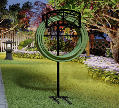 Fire Beauty Heavy-Duty Metal Hose Holder, Wall-Mounted Garden Hose Reel Organizer for Outdoor Yard, Solid Iron Decorative Hanger Storage