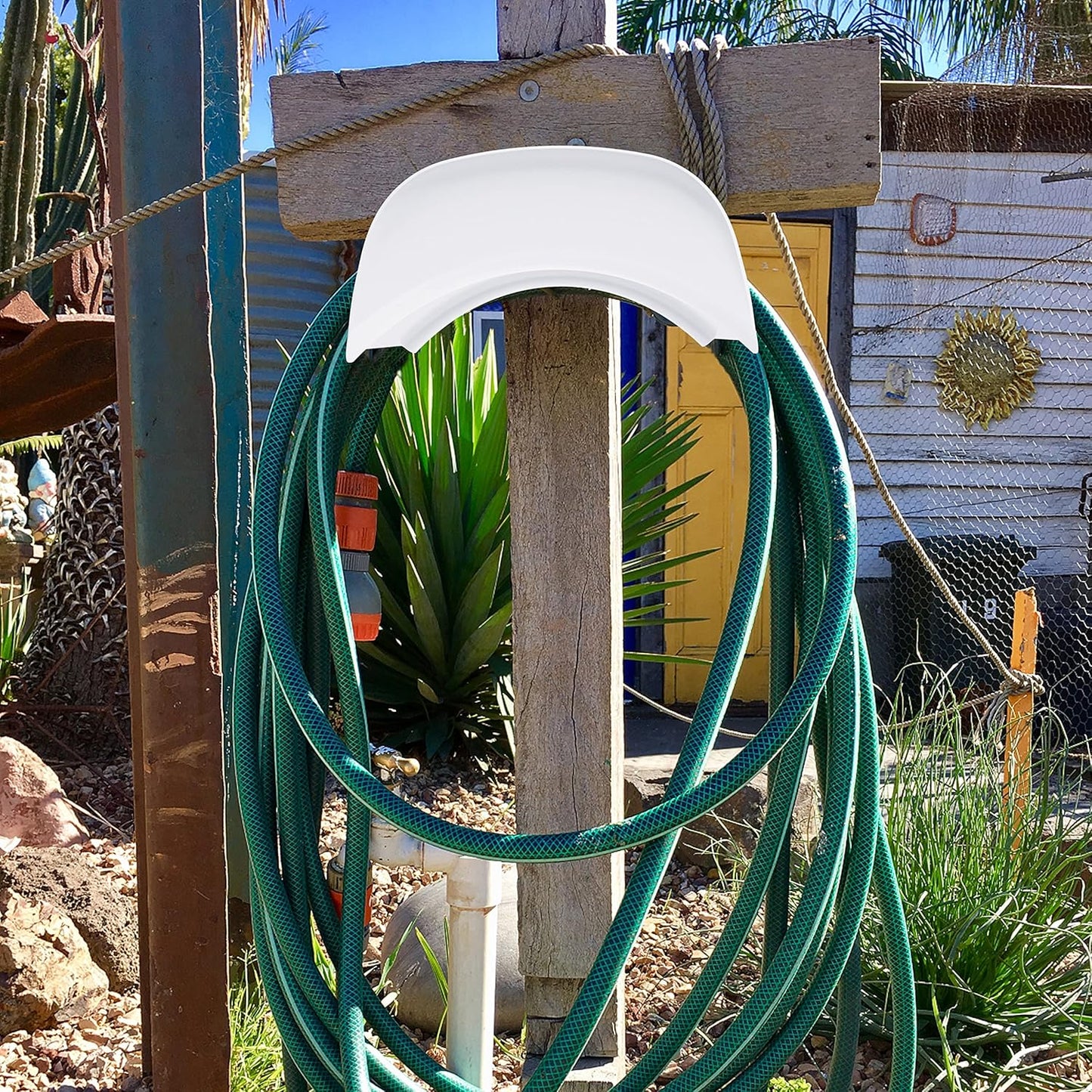 Gardzen Heavy Duty Hose Hanger Wall Mount, Hose Holder, Hook, Rack, Support for Outside, White