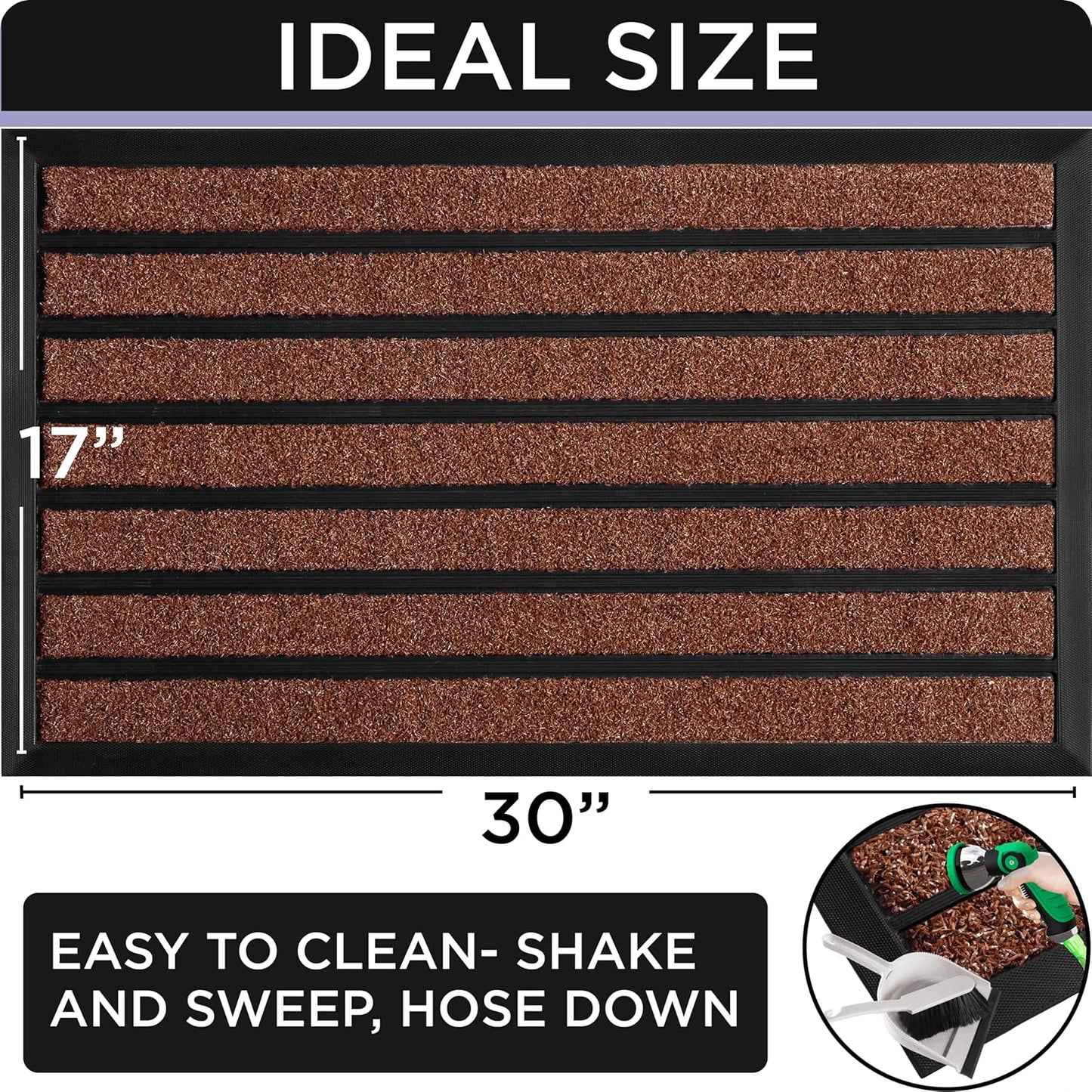ubdyo Extra Durable Door Mat - Dirt Trapping Outdoor Welcome Mats - Non-Slip Outdoor Indoor Entrance - Low Profile Front Doormat (30" x 17", Bright Brown)