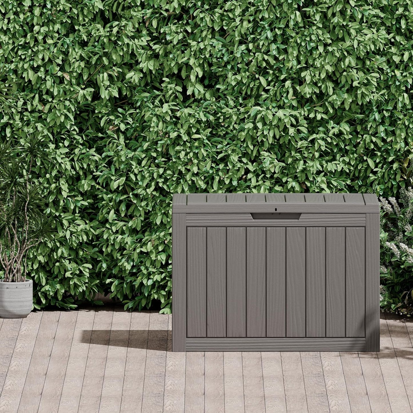 35 Gallon Outdoor Storage Box, Waterproof Resin Deck Box with Lockable Lid – Storage Cabinet for Patio Furniture, Pool Supplies, Garden Tools – Indoor & Outdoor Use