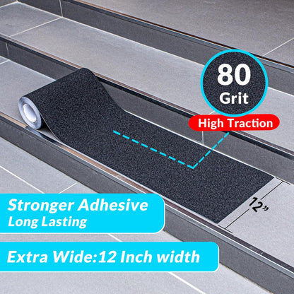 Lifegrip Anti Slip Tape, 4 Inch x 15 Foot Non-Slip Traction Grip Tape for Stairs, Waterproof Stair Treads Grip Non Slip, Non Skid Tape for Steps, Outdoor Black Grip Tape (4" X 15')