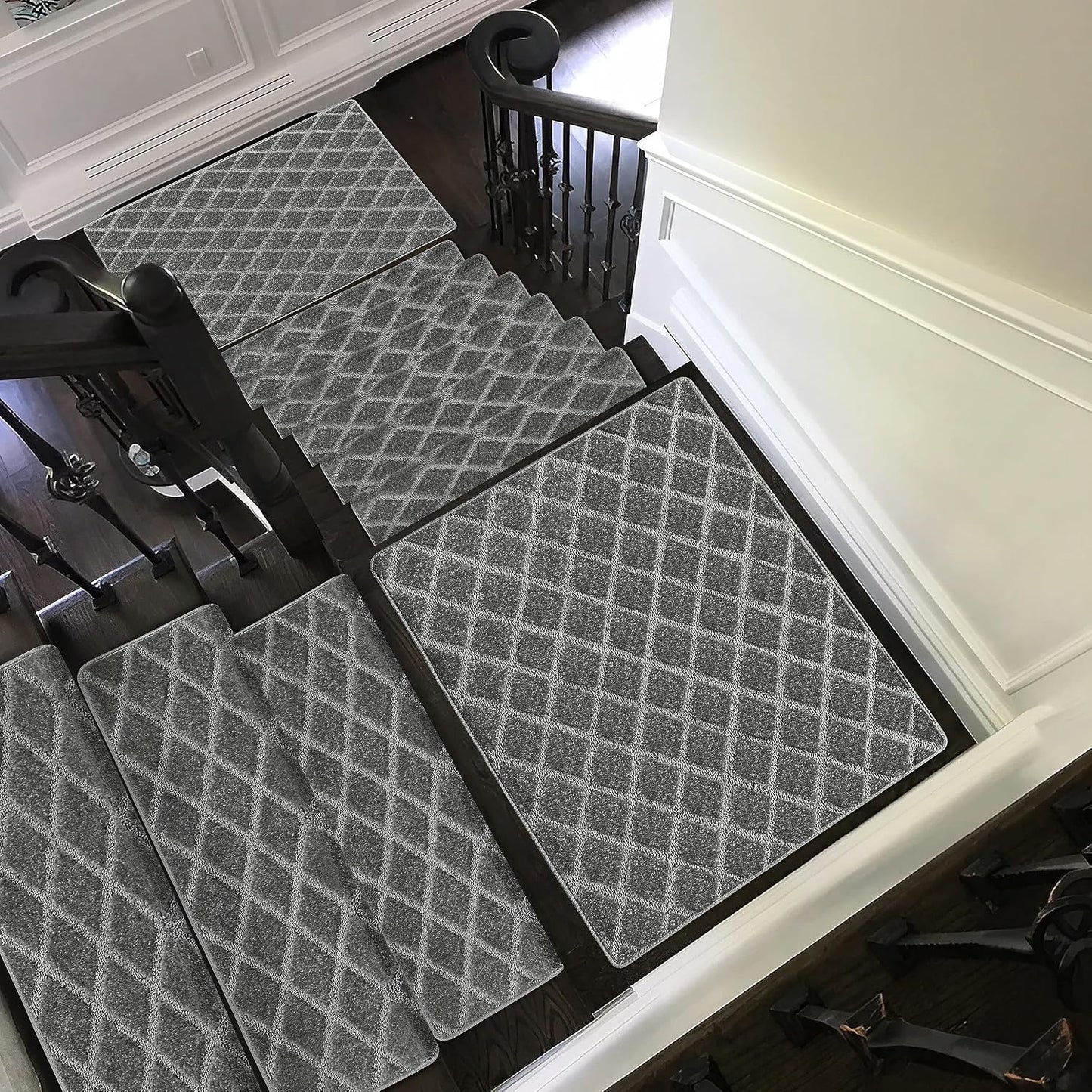 PURE ERA Carpet Stair Treads Tape Free Non Slip Indoor Stair Carpet Stair Protectors Pet-Friendly Non-Slip Skid Resistant Washable Reusable 8" x 30"(2 Pieces,Black)
