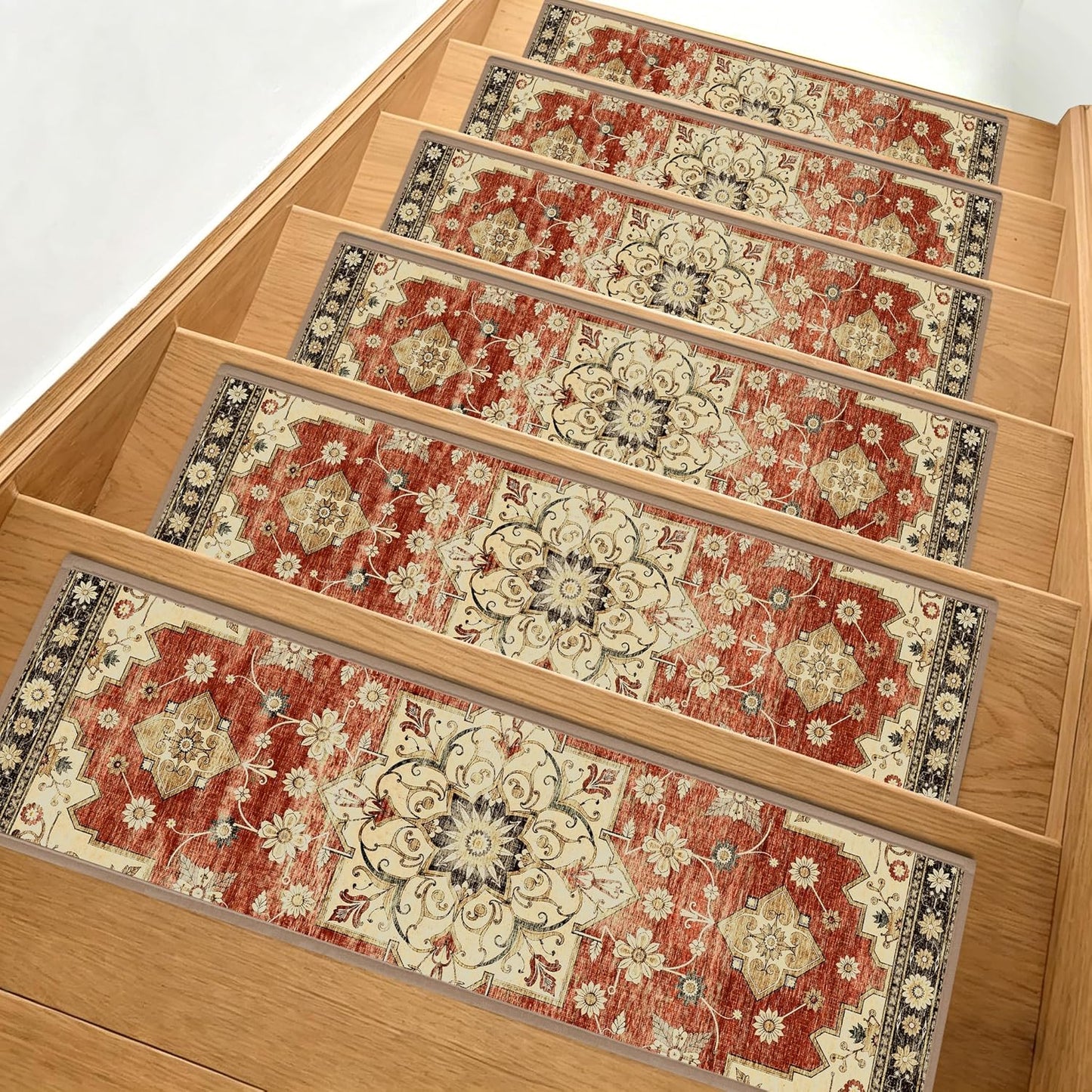 Non-Slip Carpet Stair Treads 15PCS, 8"x30" Peel and Stick Stair Runner for Wooden Steps Indoor, Washable Reusable Adhesive Backing, Pet-Friendly Safety Mats for Kids, Elders, Dogs