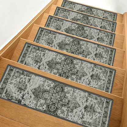 Non-Slip Carpet Stair Treads 15PCS, 8"x30" Peel and Stick Stair Runner for Wooden Steps Indoor, Washable Reusable Adhesive Backing, Pet-Friendly Safety Mats for Kids, Elders, Dogs