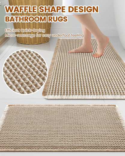 Smiry Waffle Bath Mat 30x20, Extra Soft Absorbent Bathroom Rugs, Non Slip Machine Washable Quick Dry Bath Rugs for Bathroom Floor, Tub, Shower, Home Decor Accessories, Brown